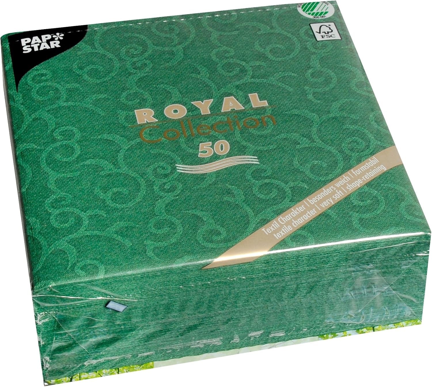 Papstar, 50 servietter "ROYAL Collection" 1/4-fold 40 Cm X 40 Cm mørkegrøn "Casali", #84884