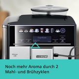 Siemens EQ.6 plus s300 automatisk espressomaskine TE653501DE, til mange kaffespecialiteter, mælkeskummer, keramisk kværn, dobbelt kaffefunktion, anti-kalk, automatisk damprensning, 1500 W, sølv