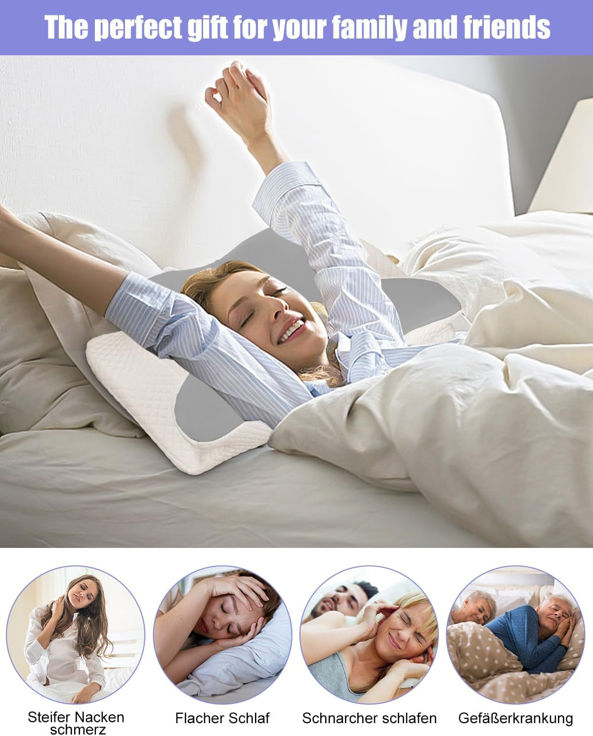 Nakkepude, Sidestøttepude, Memory Foam Pude, Ortopædisk Pude, Ergonomisk Nakkestøttepude til optimal støtte Ryg- og mavesidestøttepude (62 X 41 X 13CM) Cervikal ortopædiske puder Naty Shop