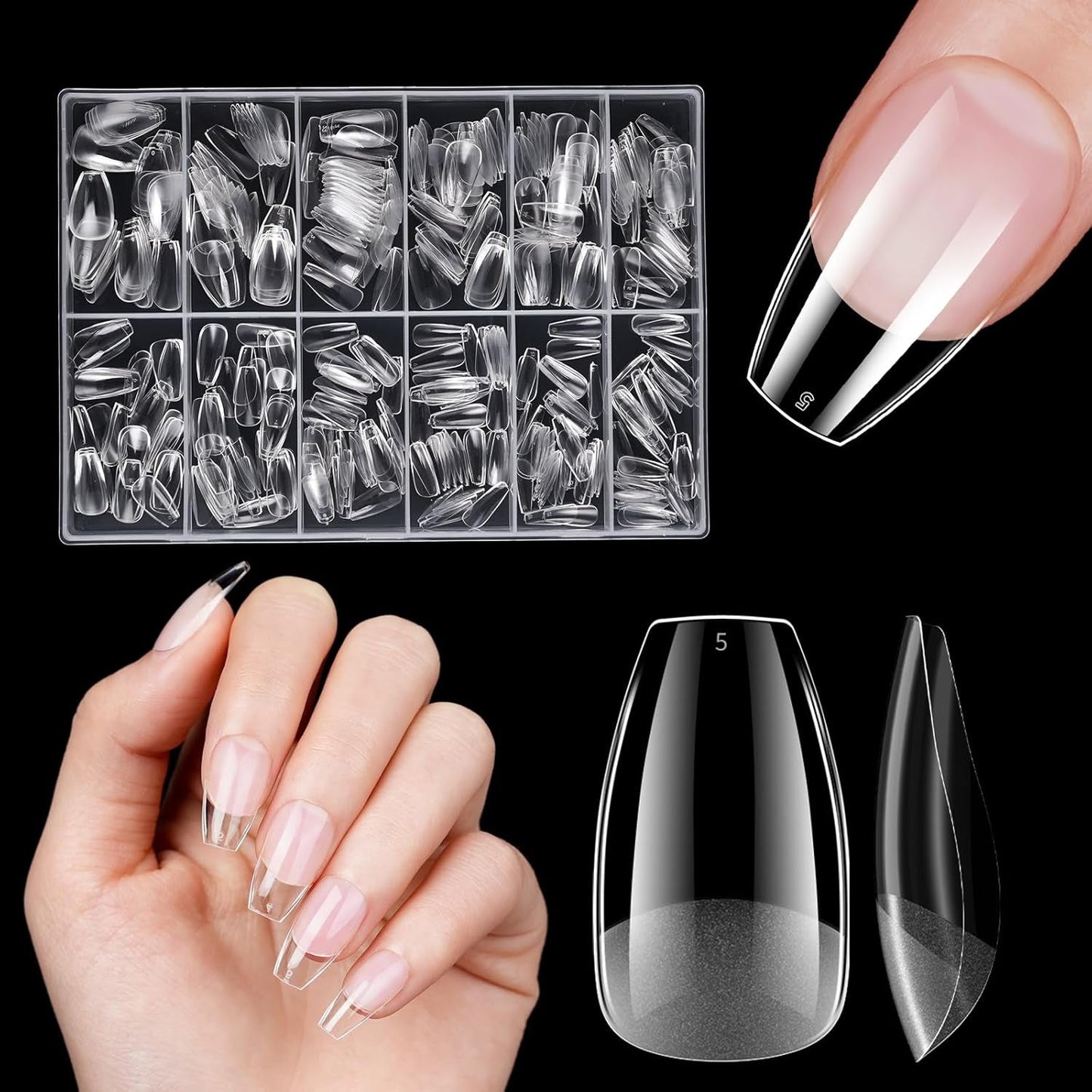 Korte kunstige negle 500 stk. Soft Gel Full Cover Neglespidser Til Gelnegle 12 Størrelser Forpolerede neglespidser Til Gelnegle Korte kunstige negle Kistenegleforlængelser med æske