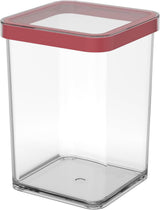 Rotho Loftsæt med 5 opbevaringskrukker med låg, forskellige størrelser, BPA-fri madplast (PP), gennemsigtig/rød, (21,4 x 21,4 x 23,5 cm) madopbevaringsbokse Naty Shop 1 L Firkantet