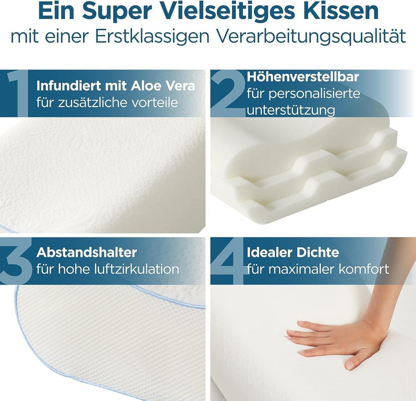 ORTHOVERSE ortopædisk pude - nakkestøttepude, sovepude, pude, memory foam pude, pude, nakkesmerter pude - højdejusterbar, aloe vera betræk, lægehjælp Naty Shop Cervical Ortopædiske puder