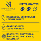 Martermühle Aßlinger Mischung Kaffeebohnen 1 kg I Arabica I Smagsvarianter: Haselnuss, Leichte Würze, Schokolade I Ganze Kaffee-Bohnen schonend geröstet, säurearm