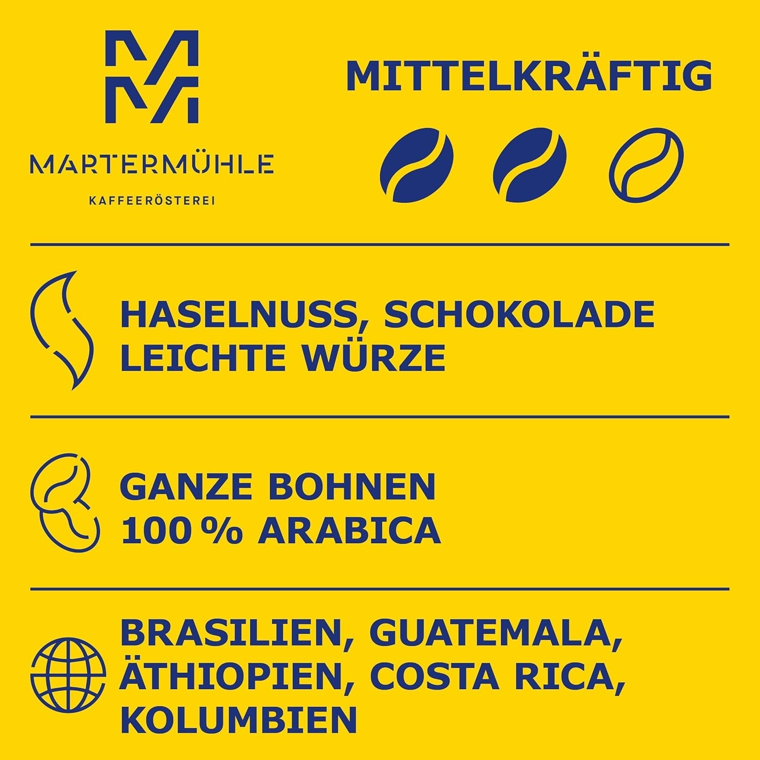 Martermühle Aßlinger Mischung Kaffeebohnen 1 kg I Arabica I Smagsvarianter: Haselnuss, Leichte Würze, Schokolade I Ganze Kaffee-Bohnen schonend geröstet, säurearm