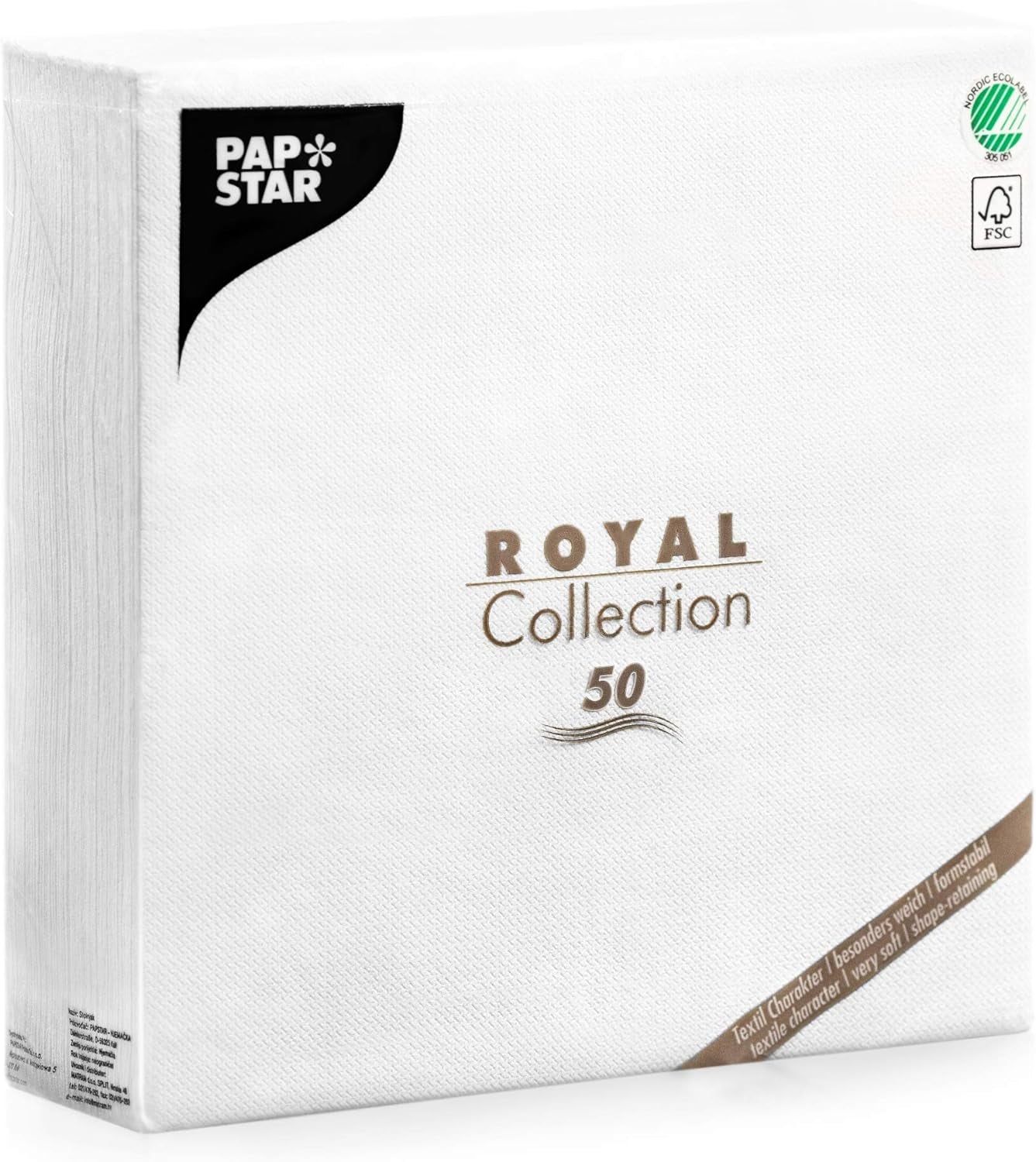 Papstar, 50 servietter "ROYAL Collection" 1/4 gange 48 Cm X 48 Cm Hvid, #11577