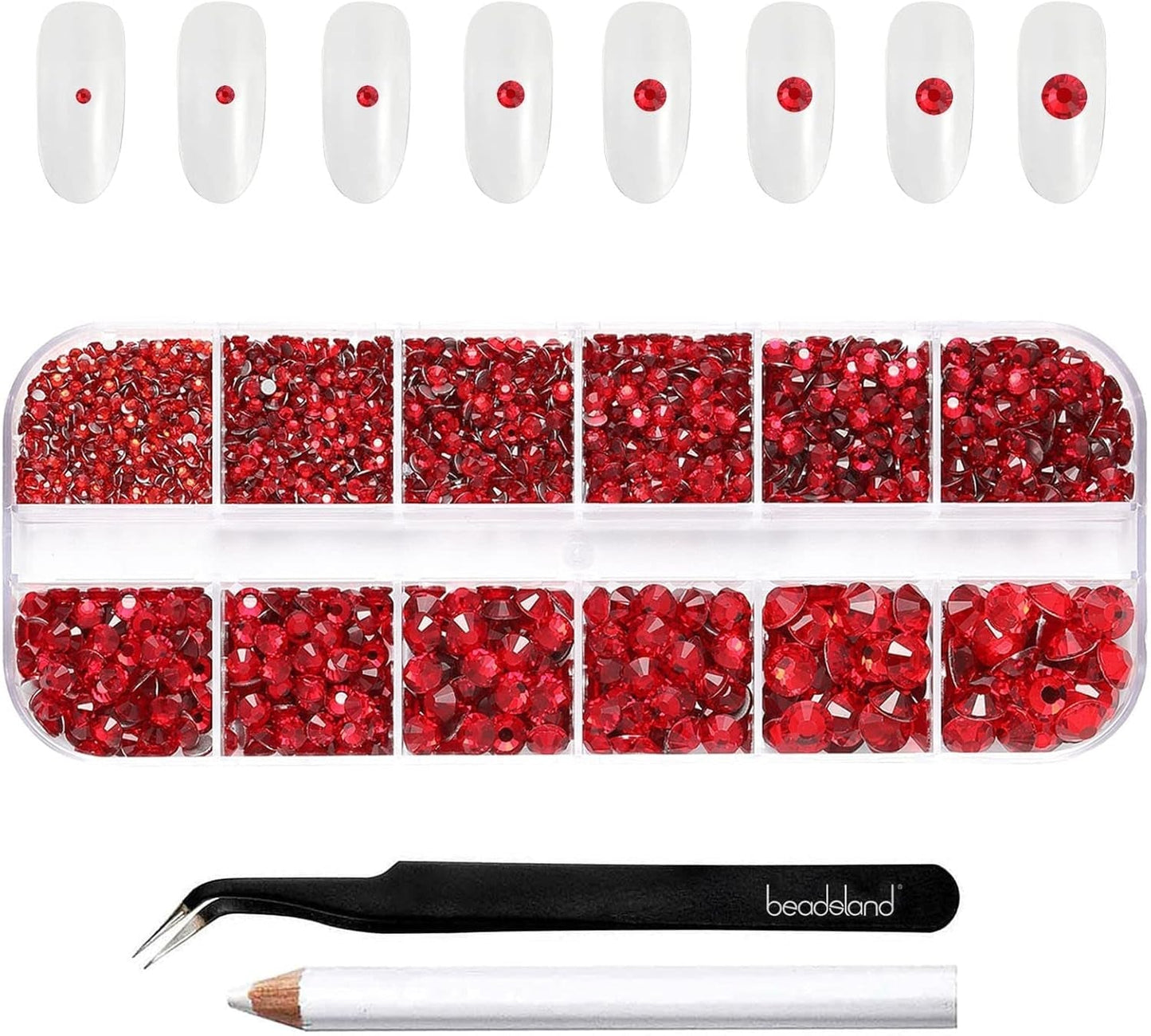 Beadsland 2500 stk Glas Nailart Strasssteine ​​​​Kristall Flatback Edelsteine ​​​​Runde, ​​Für Handwerk Gemischt 8 Größen SS4 ~ SS30 Mit Picking Pinzette Und Stift (Kristall Weiss)