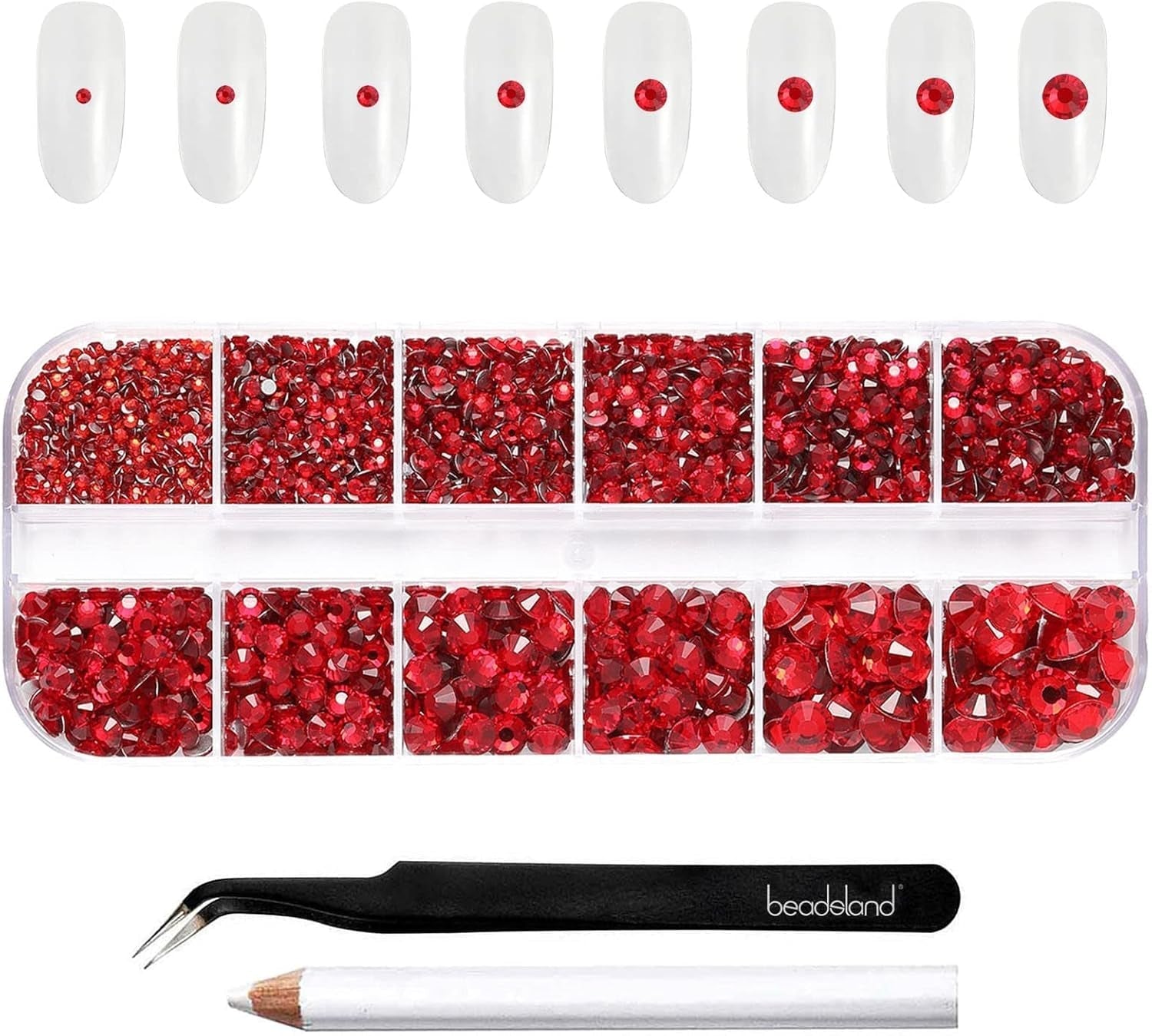 Beadsland 2500 stk Glas Nailart Strasssteine ​​​​Kristall Flatback Edelsteine ​​​​Runde, ​​Für Handwerk Gemischt 8 Größen SS4 ~ SS30 Mit Picking Pinzette Und Stift (Kristall Weiss)