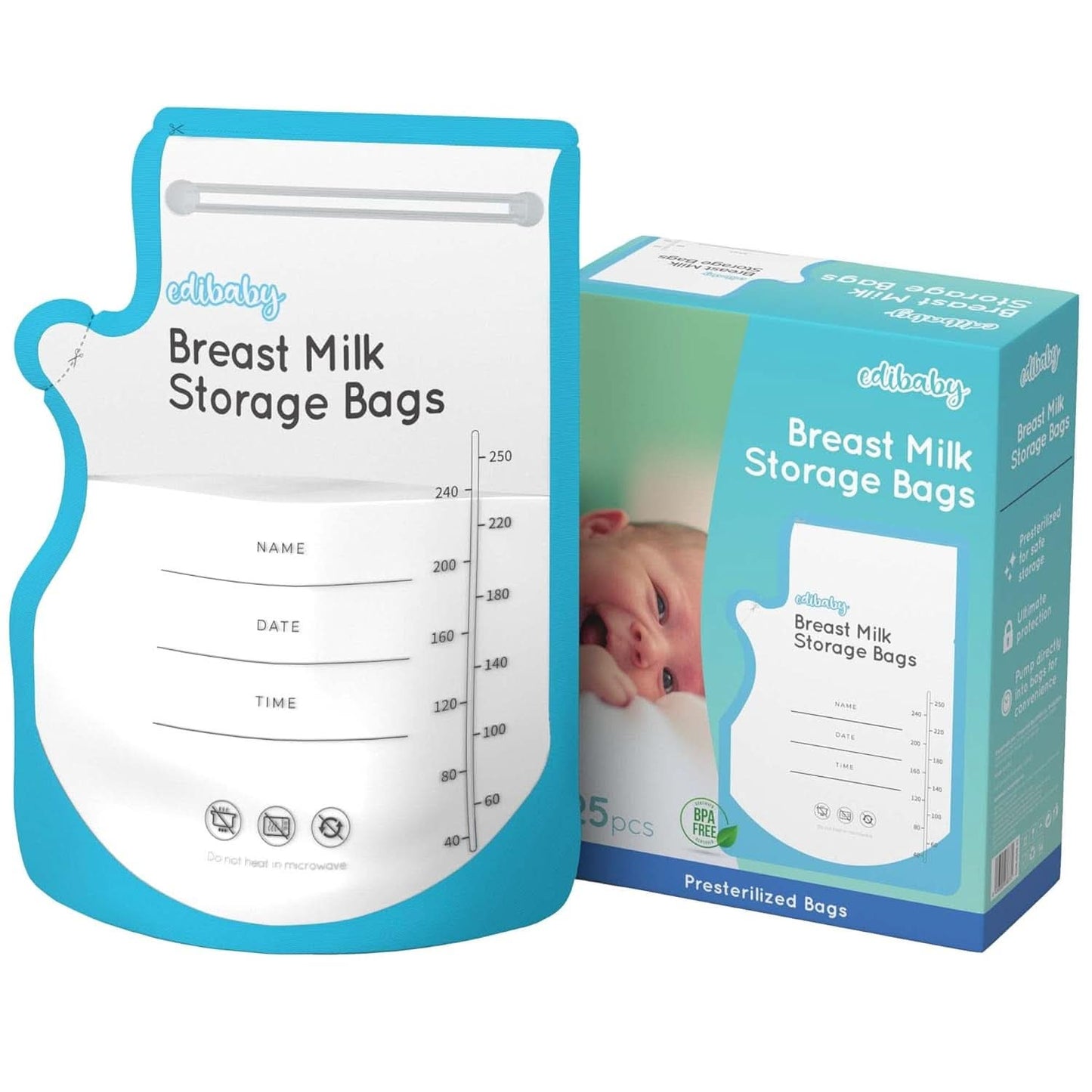 Edibaby, Tasker til modermælk, 100 stk., Steriliseret, uden BPA Tilbehør Mad og Amning Bebe Naty Shop