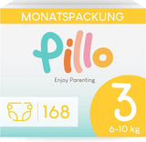 Bleer Pillo 3 - Æske med 168 bleer, 6 pakker med 28 bleer hver, str. 3 - Midi (6-10 kg) - Bleer til babyer
