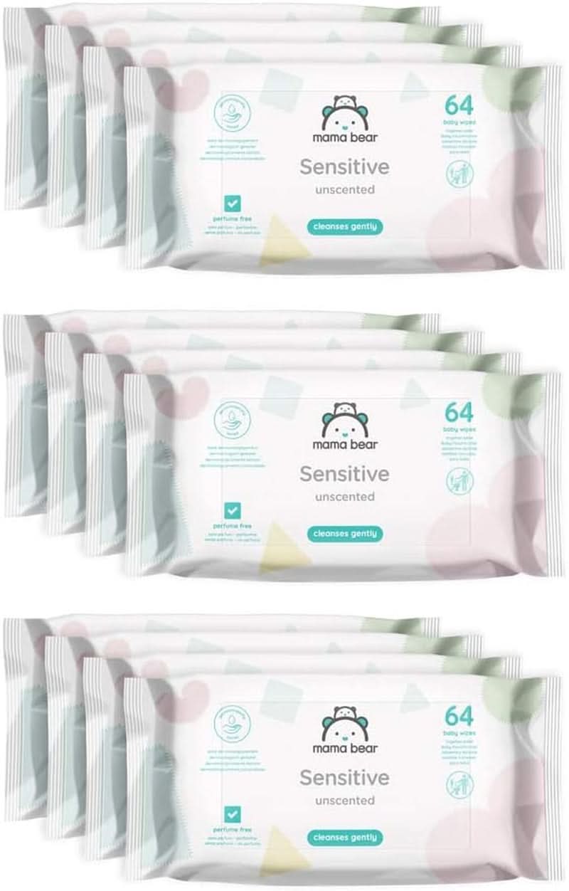 Naty Shop Mama Bear Sensitive Babyservietter uparfumerede 64 tal (pakke med 12)