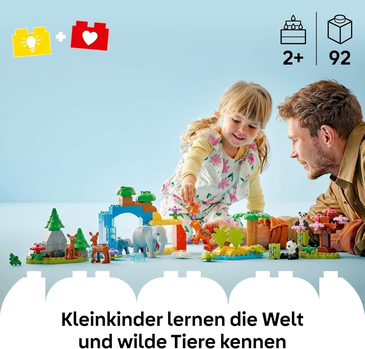 LEGO DUPLO Town Wild Animal Families 3-i-1 sæt, pædagogisk legetøj til småbørn med skildpadder, tigre, elefanter, hjorte, pandaer, sæt til førskolebørn fra 2 år, byggelegetøj med dyrefigurer 10446 byggesæt Beuche den LEGO-Store