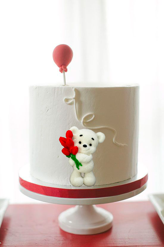 Spiselig sukkerdekoration, Bamse med tulipaner Dekorationer fra Naty Shop Sugar Paste