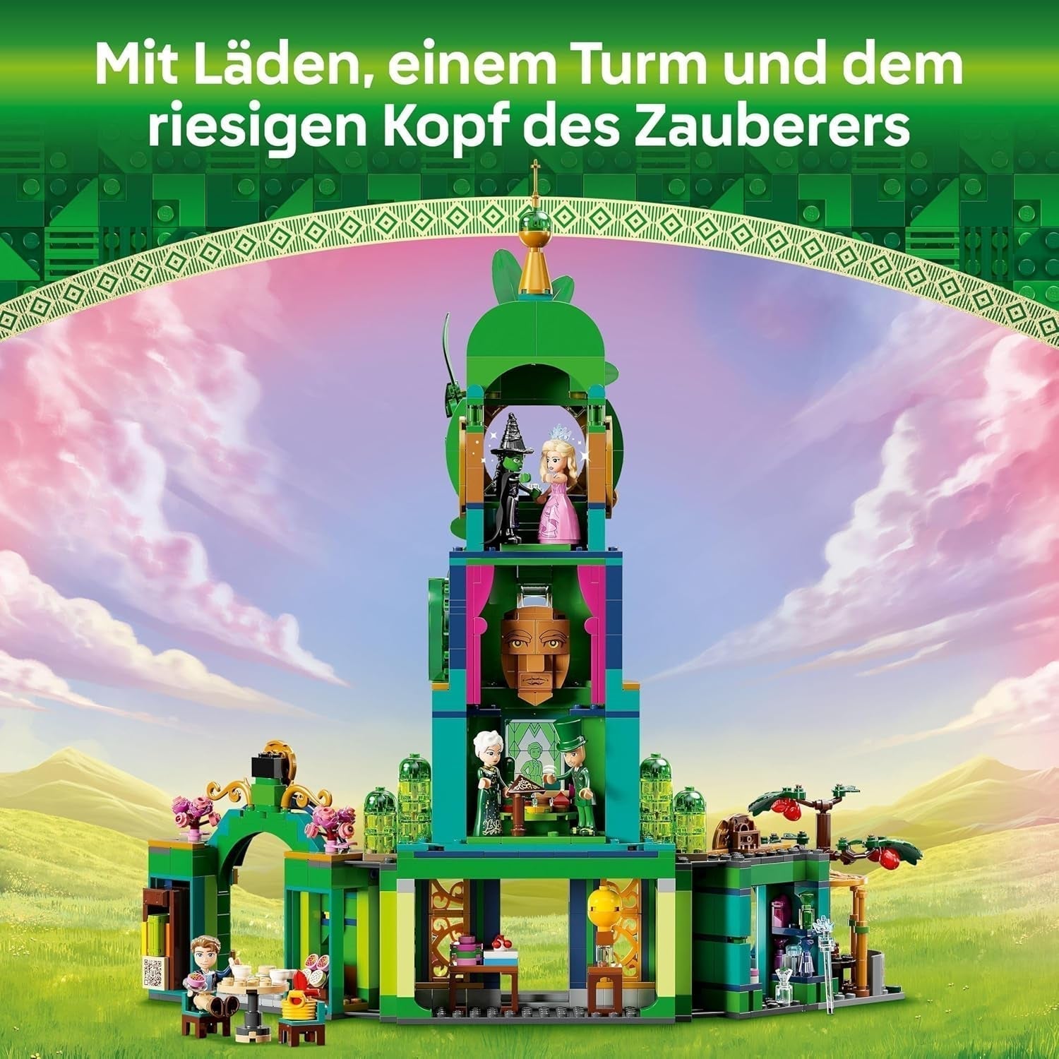 LEGO Wicked Velkommen til Emerald City tårnlegetøj, Glinda og Elphaba minidukker, gave til filmfans og piger og drenge fra 9 år, der elsker dukkehuse 75684 Byggesæt Besuche den LEGO-Store