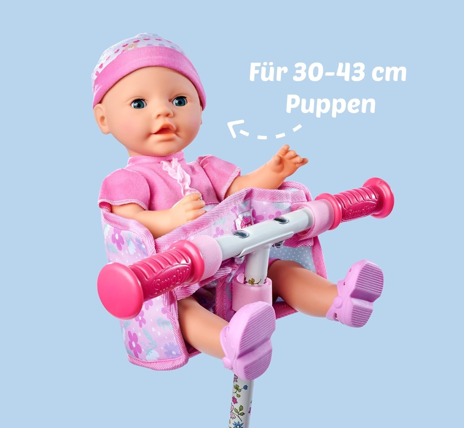 Simba 105560018 - Nyfødt cykelsæde med bælte, dukketilbehør, stofsæde, sikkerhedssele, velcrostyr, til 30-43 cm dukker, 3+