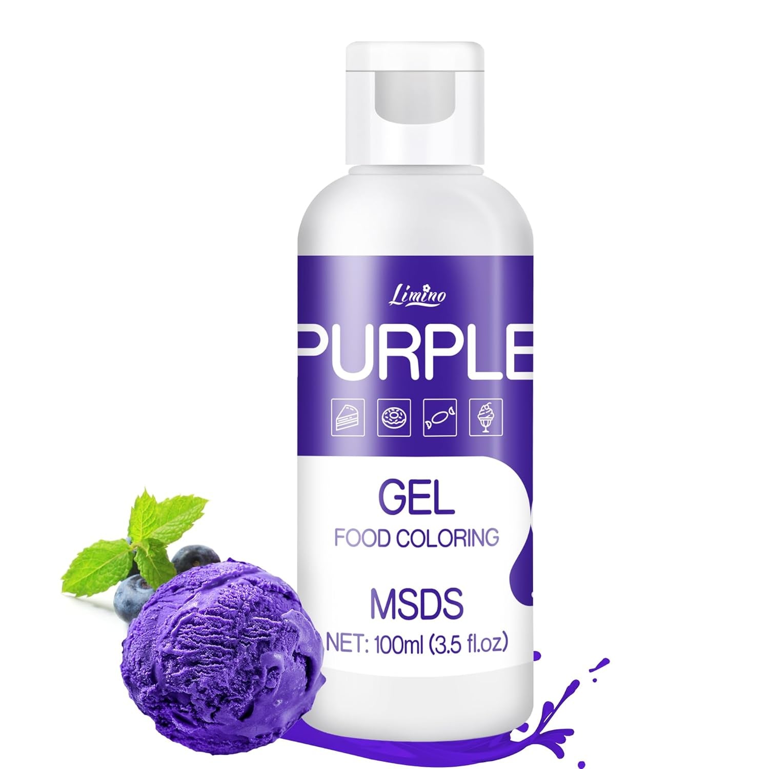 Gel-madfarve - 100 ml, Gel-madfarve til kager, bagning, småkager, makroner - koncentreret sukkerfri madfarve til kagedekoration, drikkevarer, påskeæg, DIY-slime (hvid)