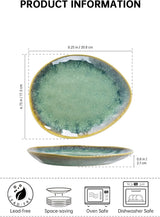 Henten Home Specialtallerkener i stentøj, snack- og sauceskåle - 20x17cm til 4 personer, morgenmadstallerkener i porcelæn - moderne grønt design