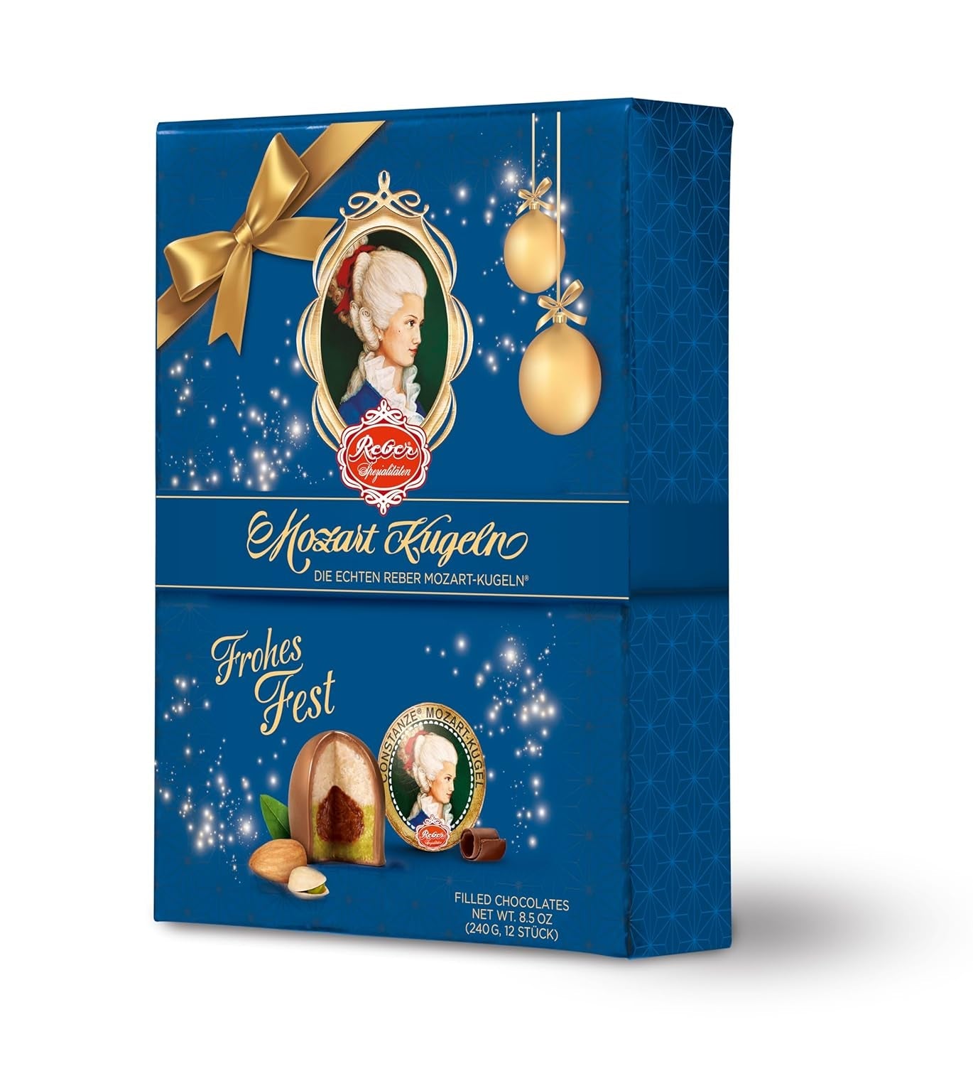 Reber Mozart kugler med mørk chokolade, pakke med 6 med marcipan og nougat, vegansk - 1 x 120 g