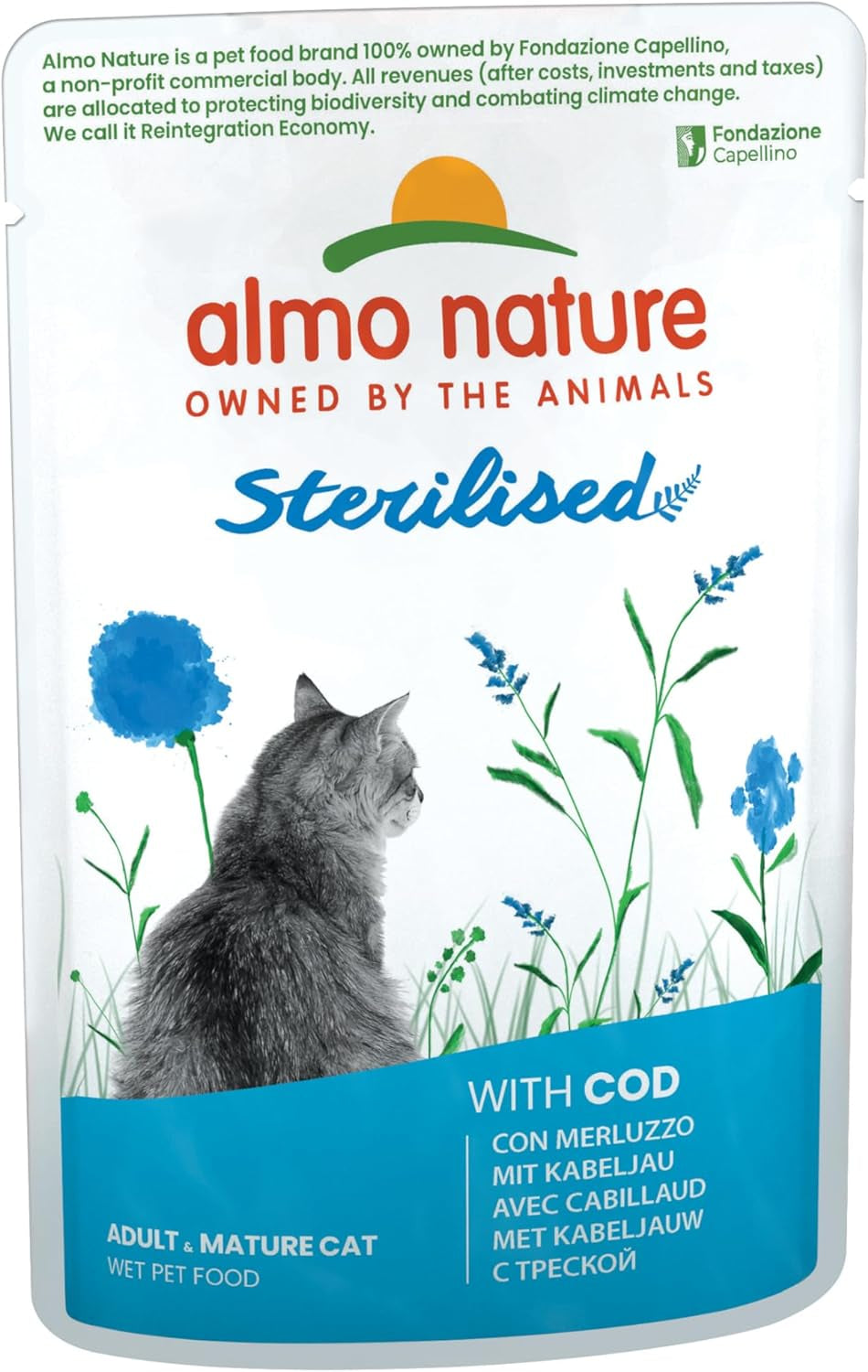 Almo Nature Functional - Steriliseret - Vådfoder til voksne og seniorkatte, steriliseret eller mindre aktive - med torsk og kylling - Fedtfattig, fugtgivende - 70g (pakke med 6)