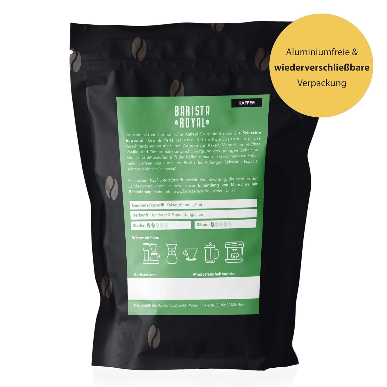 BARISTA ROYAL Bio Kaffeebohnen 1kg "Special Selection" | Frische Kaffeebohnen direkte handel | 70% Arabica, 30% Robusta Kaffee ganze Bohnen | Ideel til fuldautomatiske og filtermaskiner