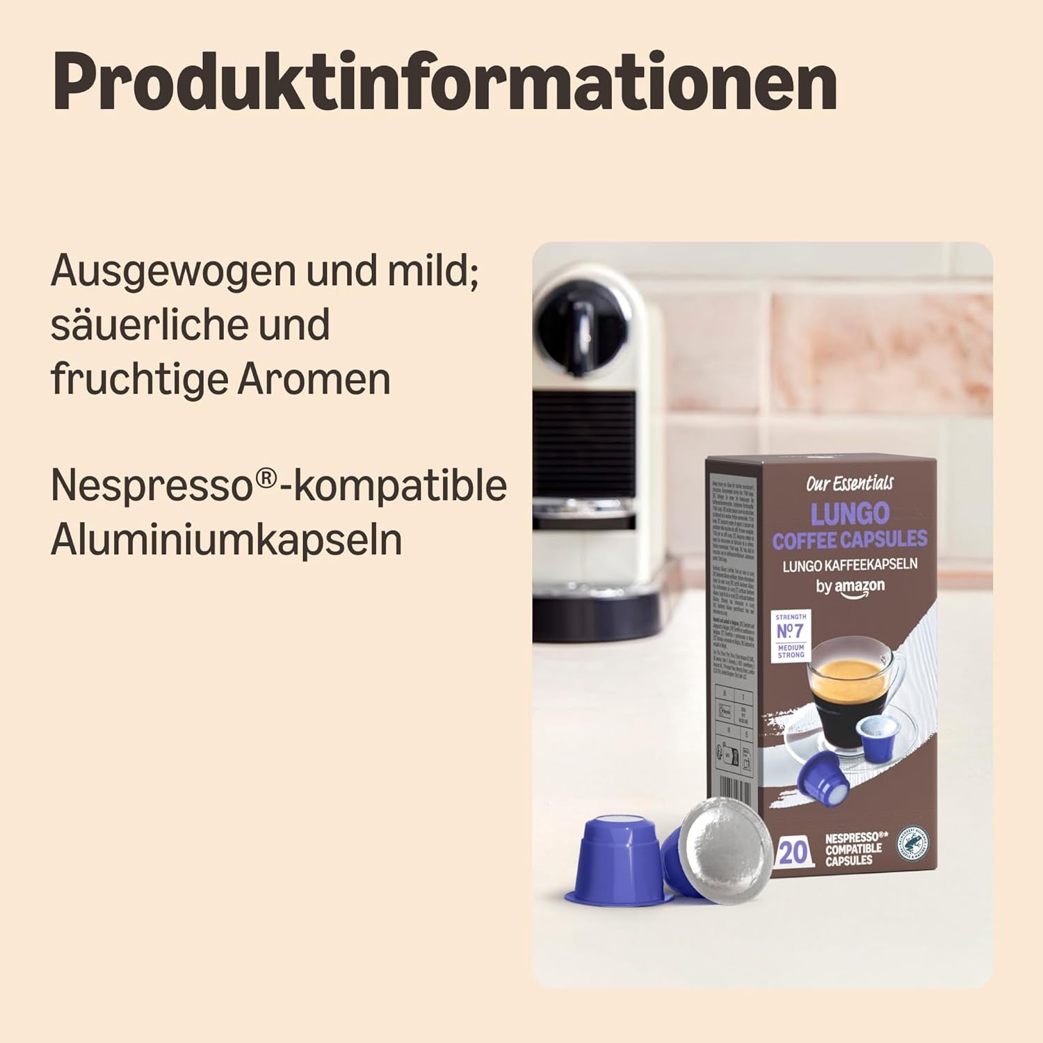 af Amazon Lungo Kaffee-Kunststoffkapseln, Nespresso-kompatibel, 20 Stück, Packung mit 1 – Rainforest Alliance-certificeret
