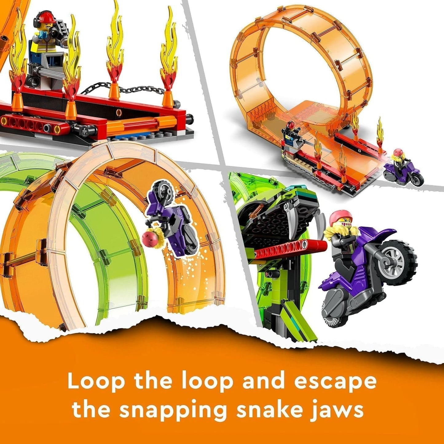 LEGO 60339 City Stuntz Stuntz Show Double Looping Sæt, inkl. rampe, monstertruck, 2X motorcykel og 7 minifigurer, legetøj til børn over 7 år Byggesæt Besuche den LEGO-Store