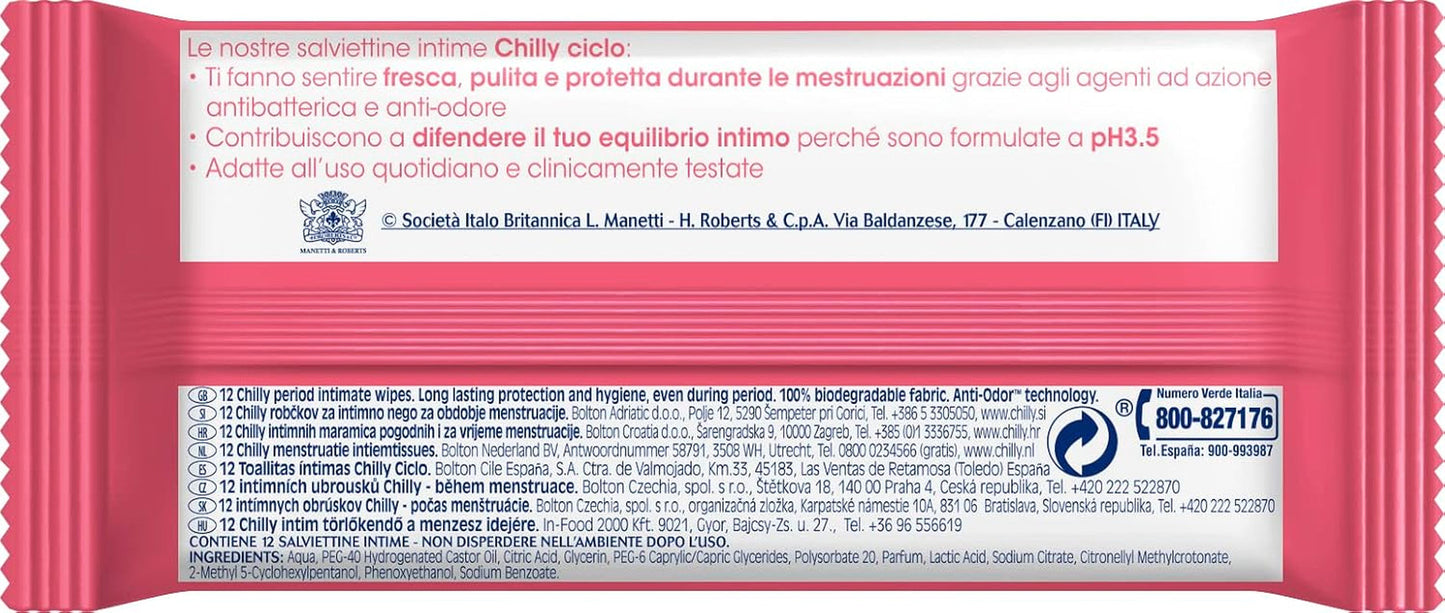 Cycle Cleansing Wipes, Intima Sanitary Wipes, 100% biologisk nedbrydelige, Ideel til udendørs hjemme, PH 3.5, klinisk testet, 12 stk.