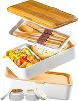 Umami Madpakke til voksne, Lækagesikker stabelbar Bento-kasse med 4 bestik og rum, Voksen Madkasse, To-Go-salatbeholder, Picnic-/kontormadkasse, koksgrå, 1500 ml