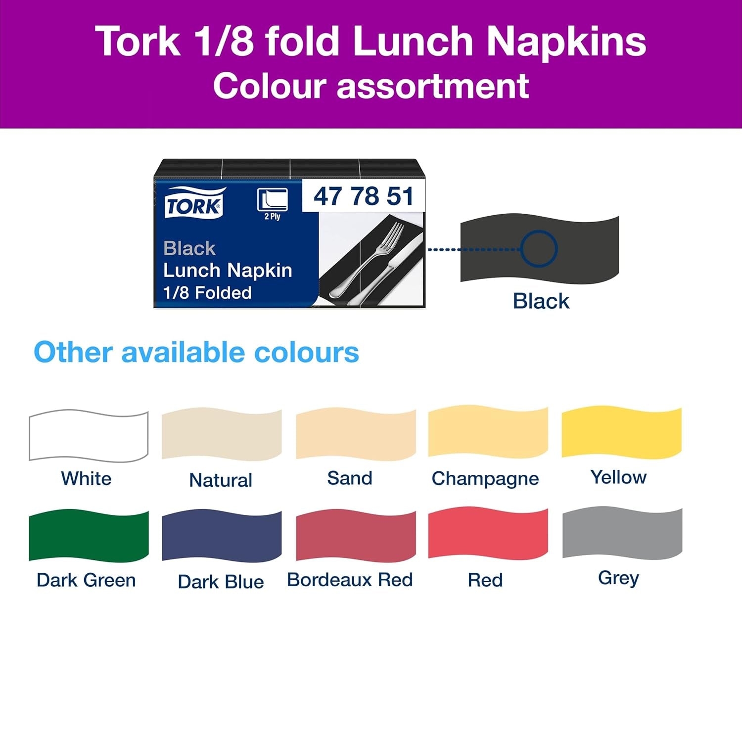 Tork 477851 Sorte 1/8 fold frokostservietter / 2-lags forfoldede papirservietter til snacks eller små måltider / Avanceret kvalitet / 10 X 200 (2000) servietter / 32,6 X 33 cm (L X B)