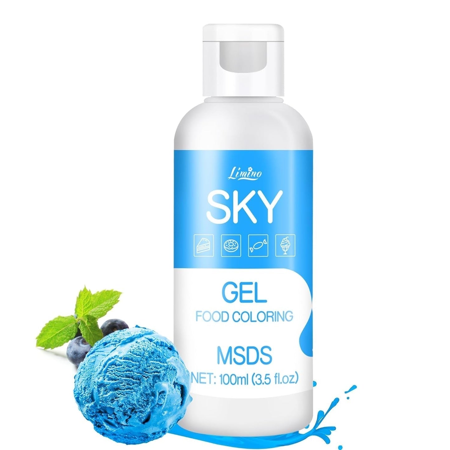 Gel-madfarve - 100 ml, Gel-madfarve til kager, bagning, småkager, makroner - koncentreret sukkerfri madfarve til kagedekoration, drikkevarer, påskeæg, DIY-slime (hvid)