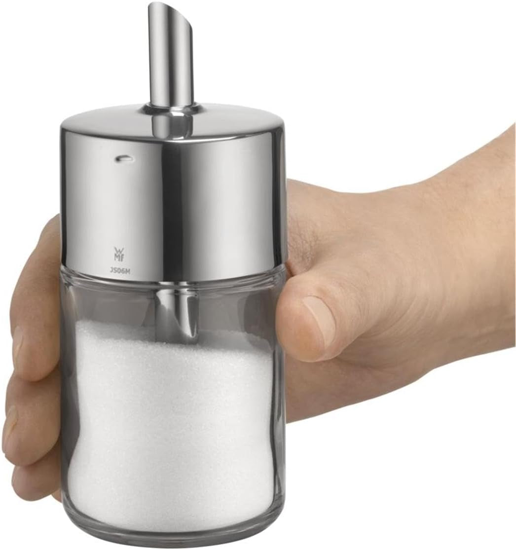 WMF Barista sukkerryster 240 g, glas, sukkerdispenser, Cromargan poleret rustfrit stål, ideel til hvidt/brunt sukker, kakao eller som krydderiryster