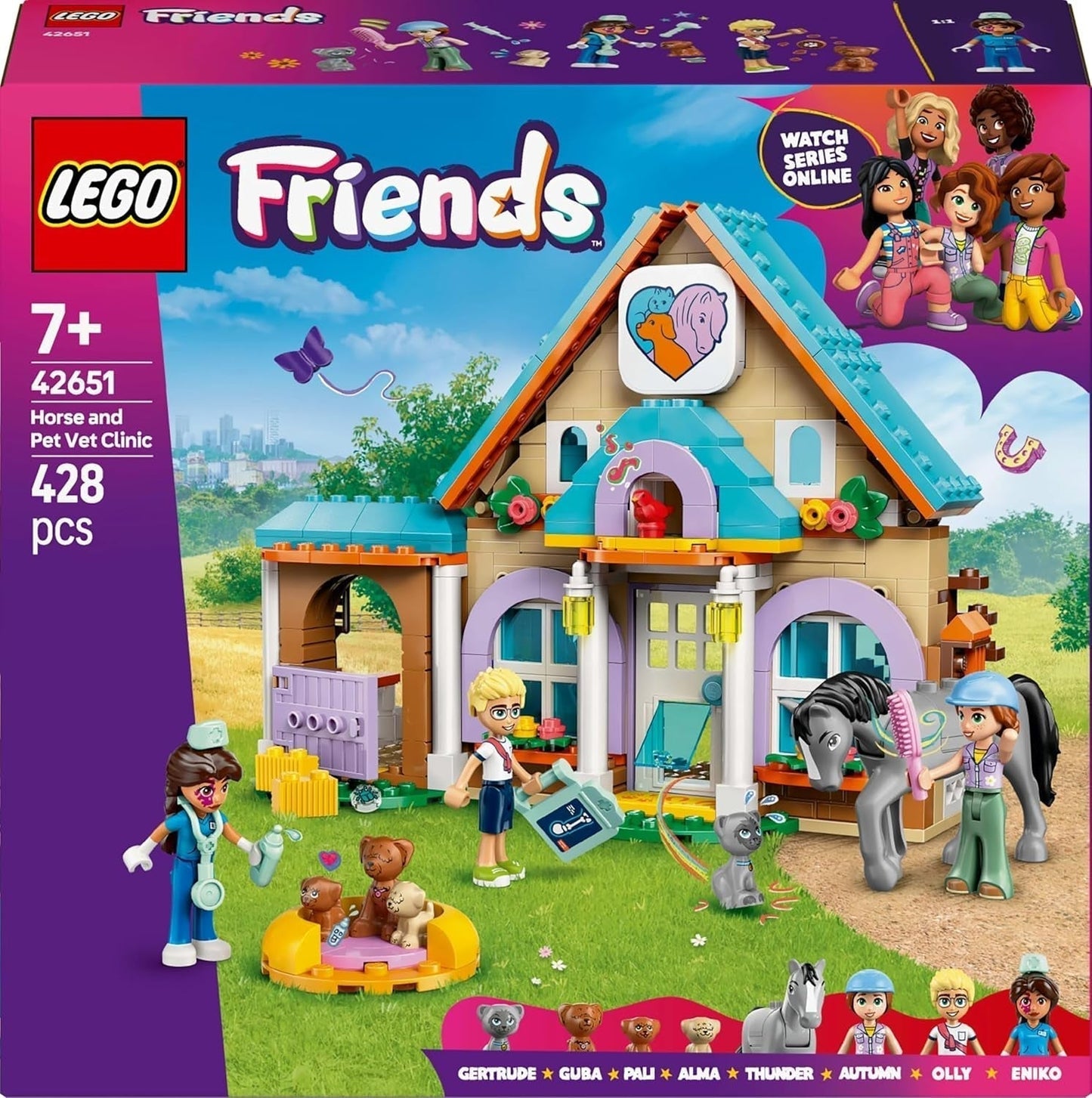 LEGO Friends dyrlægeskab til heste og kæledyr, bygge- og legesæt til fantasifuldt rolleleg med 3 minifigurer og 5 dyrefigurer, gaveidé til piger på 7 år 42651 Byggesæt Besuche den LEGO-Store