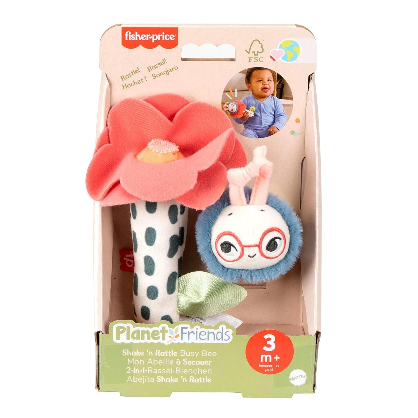 Babylegetøj Fisher-Price Planet Friends 2-i-1 Bell and Bee sensorisk plys legetøj som todelt sæt til nyfødte til 3 måneder, HYR56 Baby Toys Naty Shop