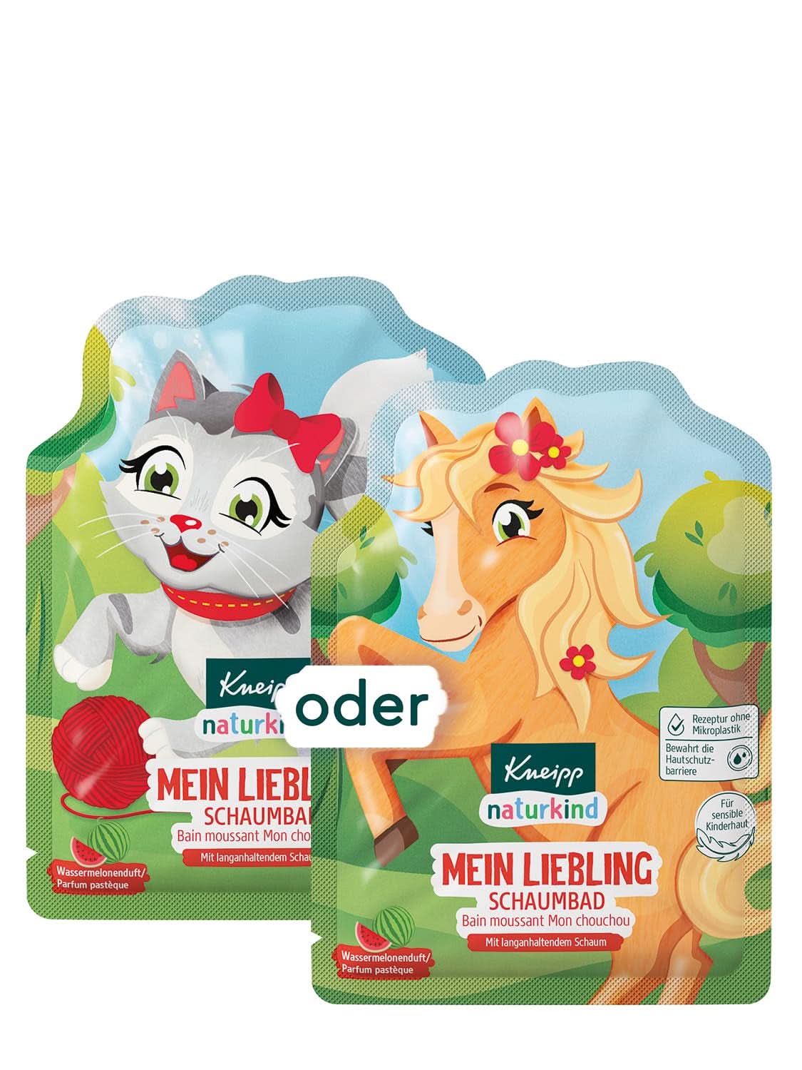 Kneipp Naturkind badetilsætning med nærende jojobaolie og naturligt blåbærekstrakt, frugtagtig blåbærsmag, blåt vand, 40 ml bruser og bad Naty Shop Watermelon