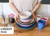 MÄSER 931734 Ossia, Teller-Set for 6 Personen im Mediterrane Vintage-Look, 12-teiliges modernes Tafelservice mit Suppentellern and Speisetellern in Sandigem Grau, Keramik, Sandgrau