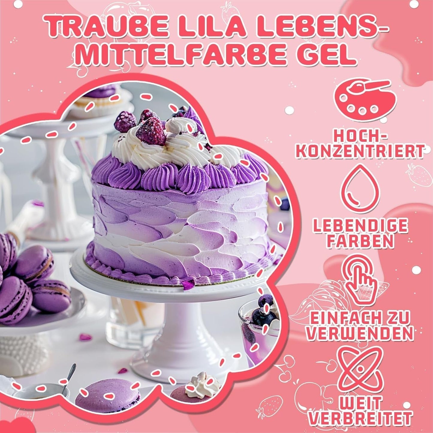 Gel madfarve - HXDZFX 2×30 ml, sukkerfri madfarve, højkoncentreret, til dekoration af kager, hvid fondant, makroner, småkager, bagning, påskeæg, slim (drue lilla)