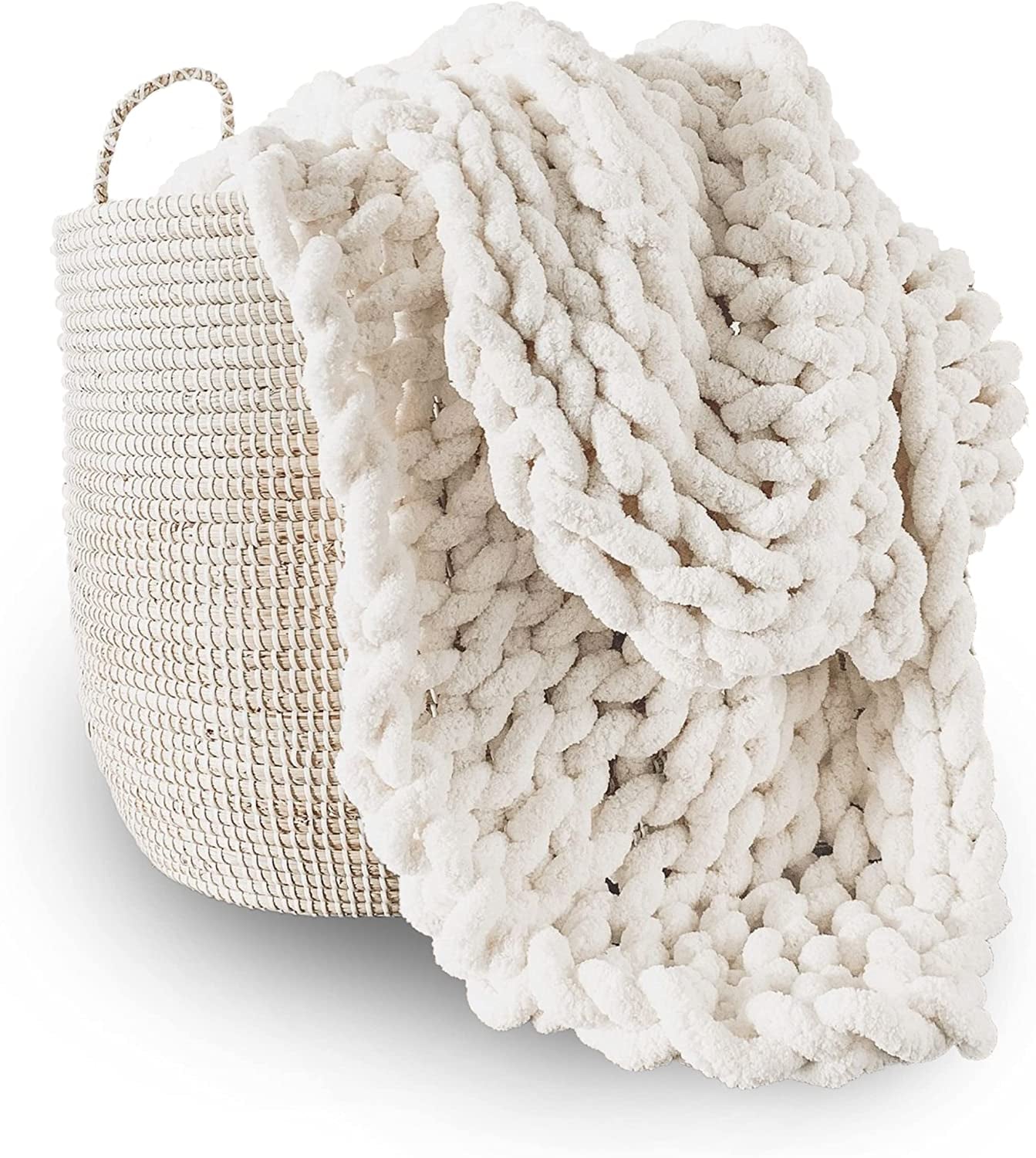 Chunky strikket tæppe, plaid, 100% håndstrikket med jumbo chenille garn (127 X 152,4 Cm, lilla grå) Senge og dyner Adyrescia Creme White 60 "X80"