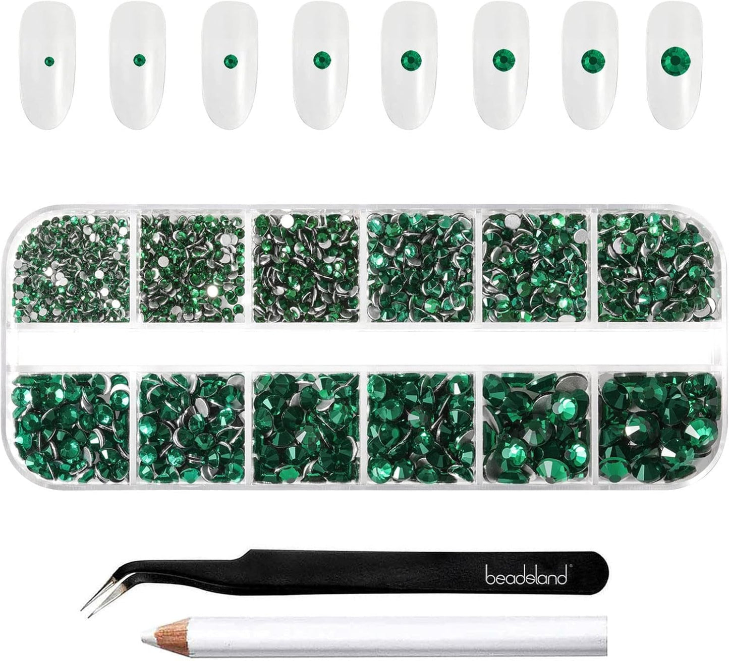 Beadsland 2500 stk Glas Nailart Strasssteine ​​​​Kristall Flatback Edelsteine ​​​​Runde, ​​Für Handwerk Gemischt 8 Größen SS4 ~ SS30 Mit Picking Pinzette Und Stift (Kristall Weiss)