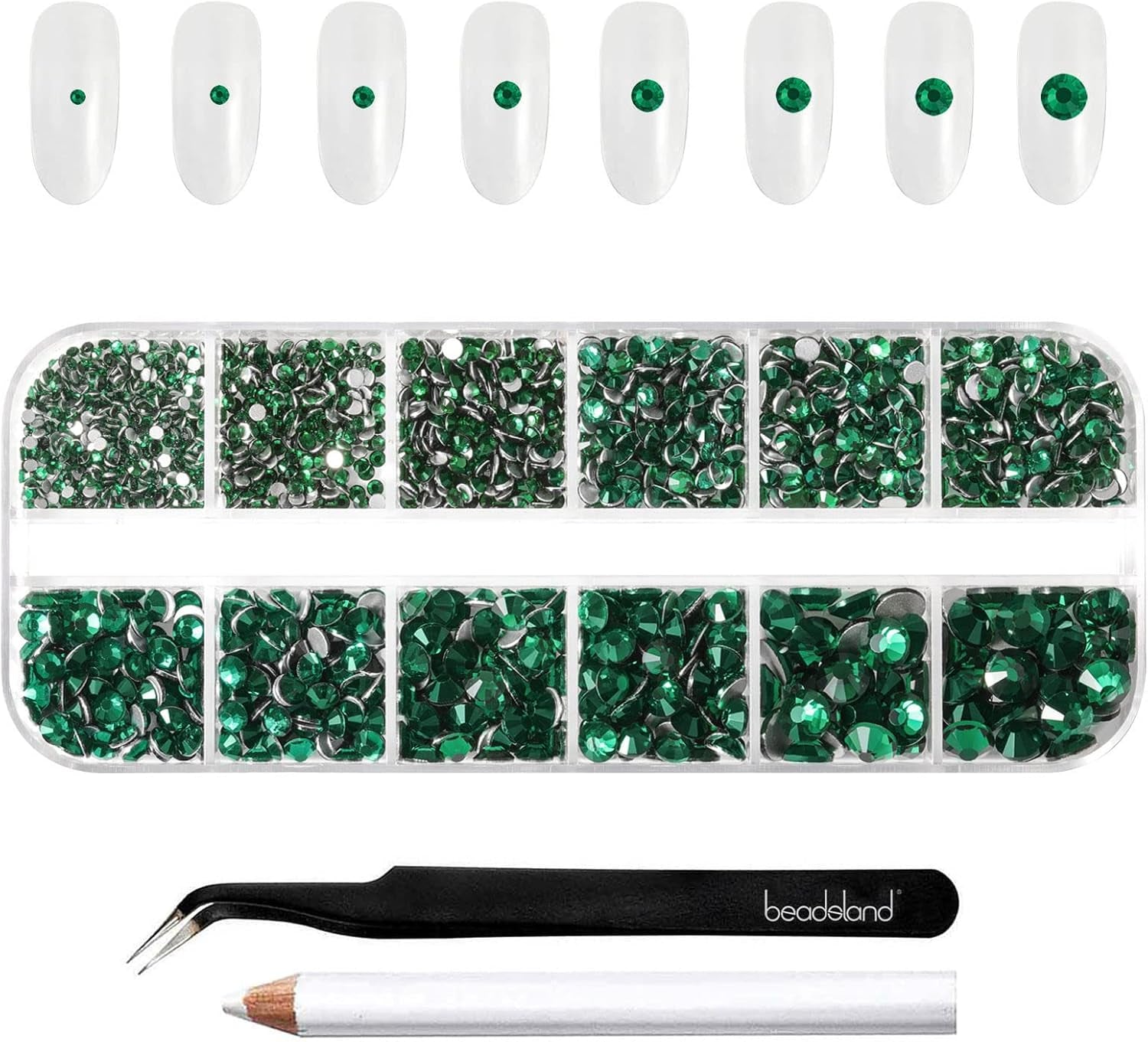 Beadsland 2500 stk Glas Nailart Strasssteine ​​​​Kristall Flatback Edelsteine ​​​​Runde, ​​Für Handwerk Gemischt 8 Größen SS4 ~ SS30 Mit Picking Pinzette Und Stift (Kristall Weiss)