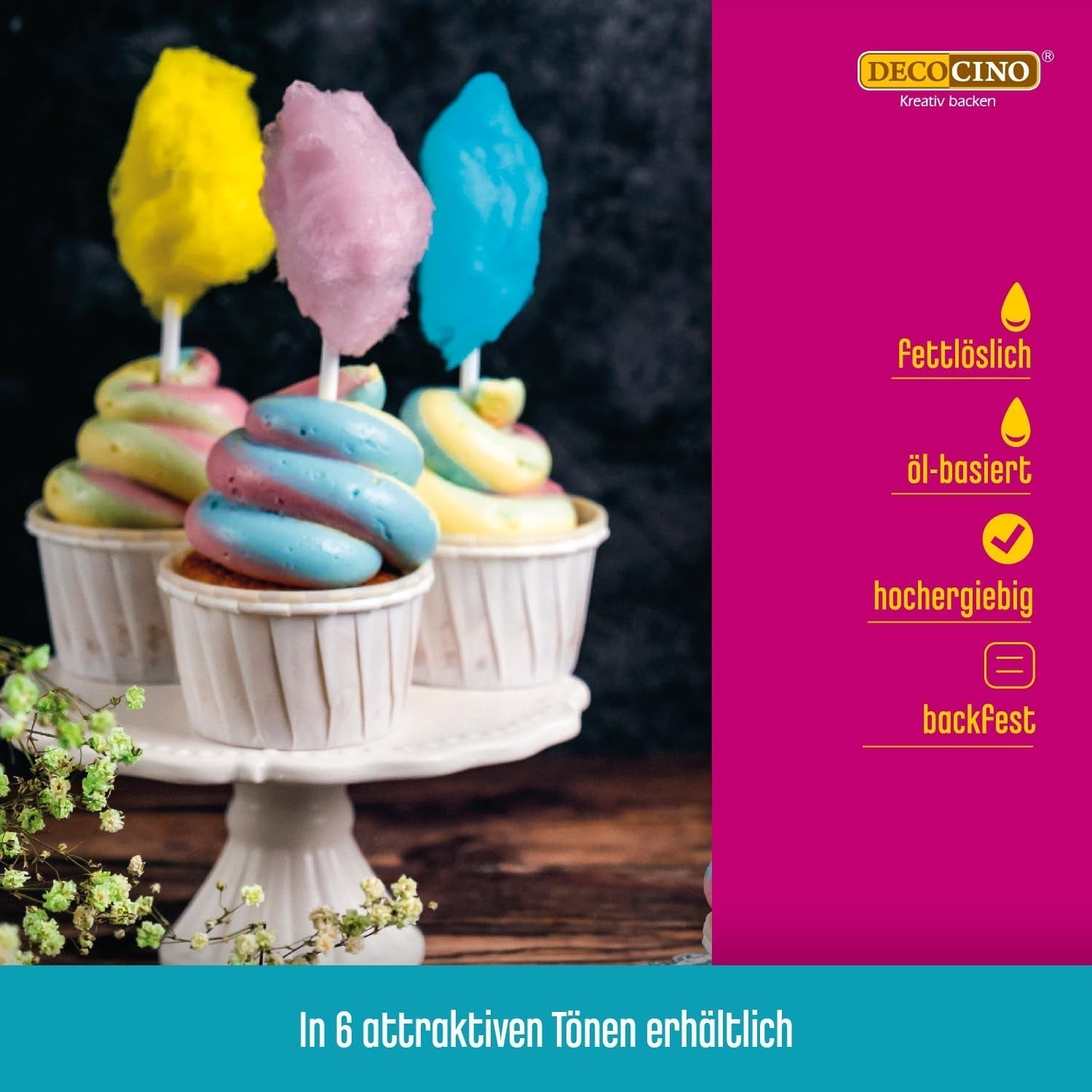 DECOCINO Gul fedtopløselig farvepasta - 15 g - Oliebaseret madfarve, ideel til farvning af chokolade, smørcreme, fondant eller småkagedej