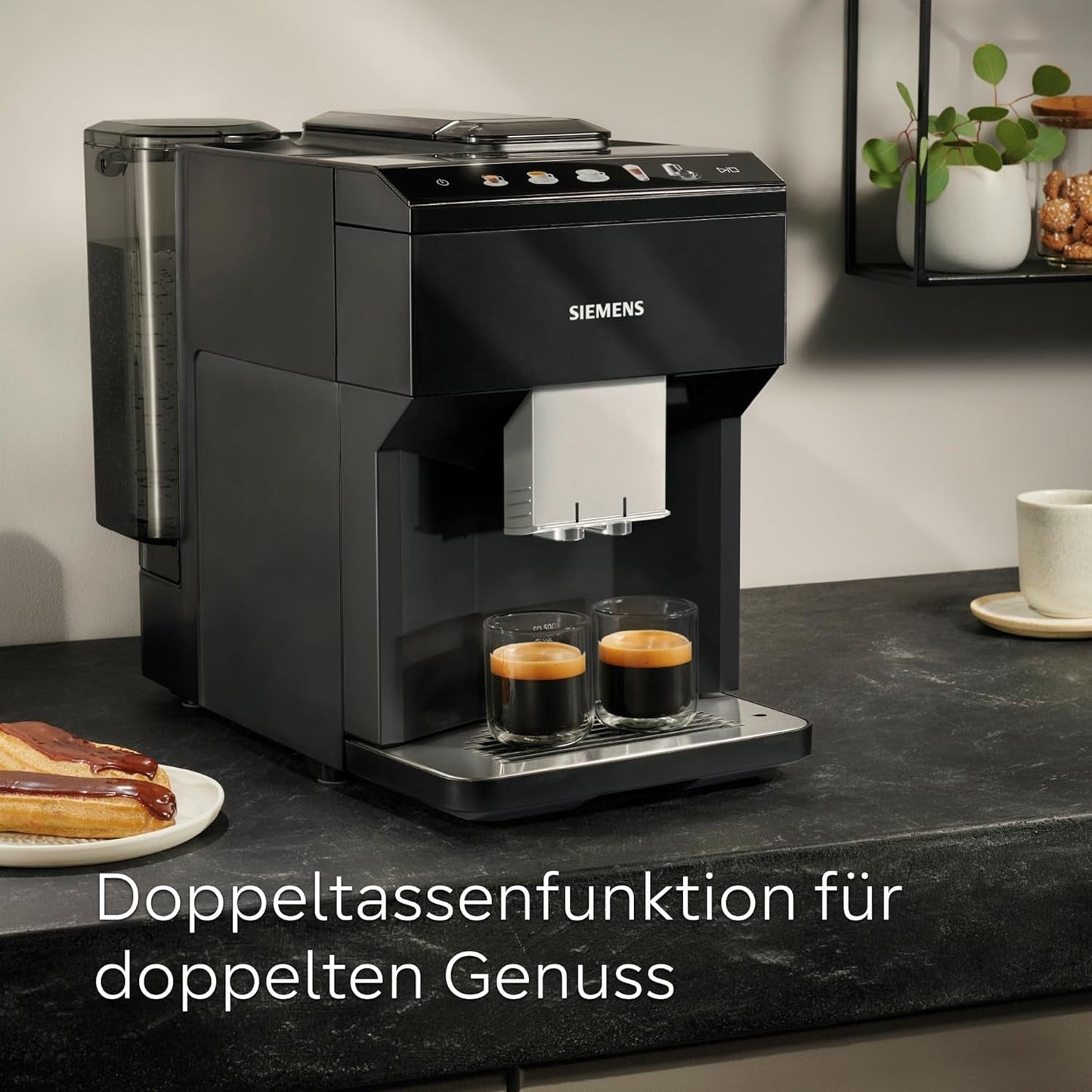 Siemens EQ500 klassisk automatisk espressomaskine, TFT farveskærm, 5 typer kaffe og mælk, dobbelt kop funktion, nem rengøring, aftagelig bryggeenhed, med mælkeslange, sort, TP511E19