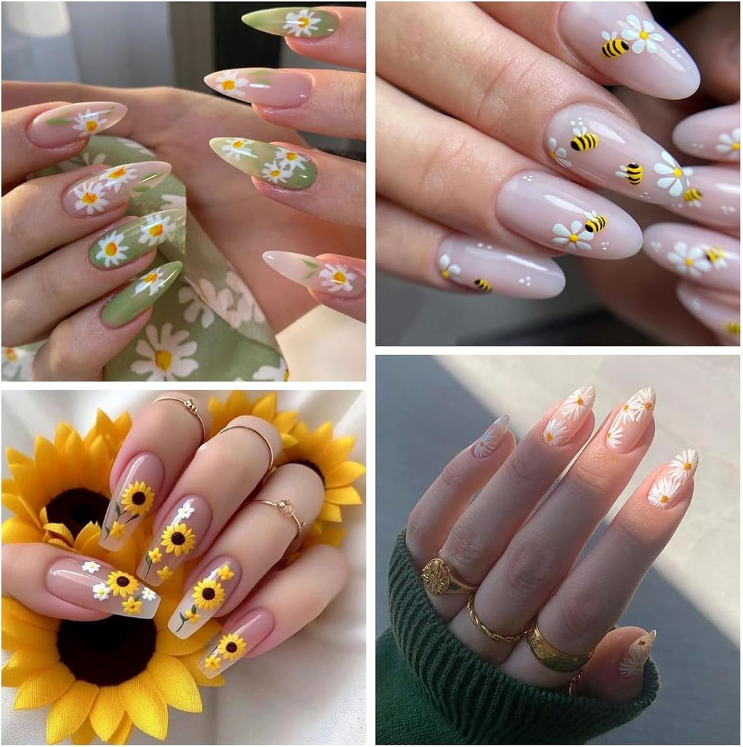 3 Stück Nagelsticker Set-Selbstklebende Nagelfolie Mit Blumen- Und Bienenmotifen-Nail Art Sticker For Kreatives Nageldesign-Nageltattoos Und Zubehör