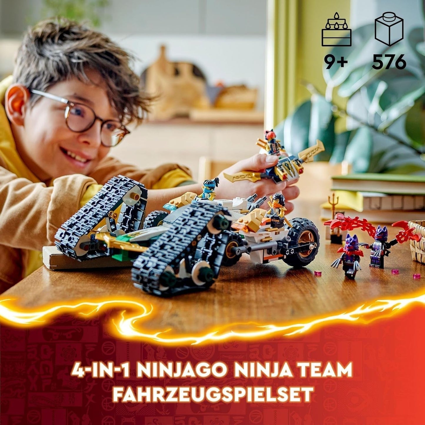 LEGO NINJAGO Ninja Team Combi Caterpillar 4 i 1 sæt med svævefly, racerbil og 2 motorcykler og 6 minifigurer Gave til drenge og piger Ninja legetøj 71820 byggesæt Besuche den LEGO-Store