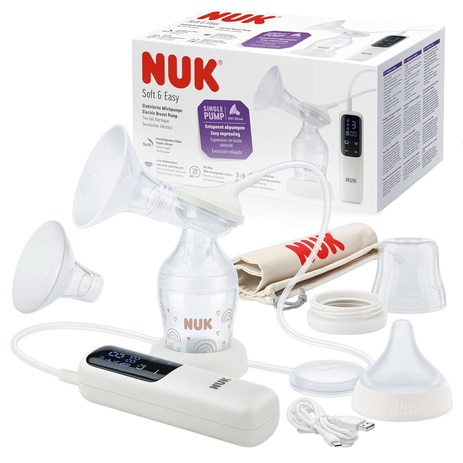NUK manuel brystpumpesæt, blød silikonepude, 2 perfekt matchede flasker, 150 ml Mad og ammetilbehør Bebe Naty Shop Milchpumpe