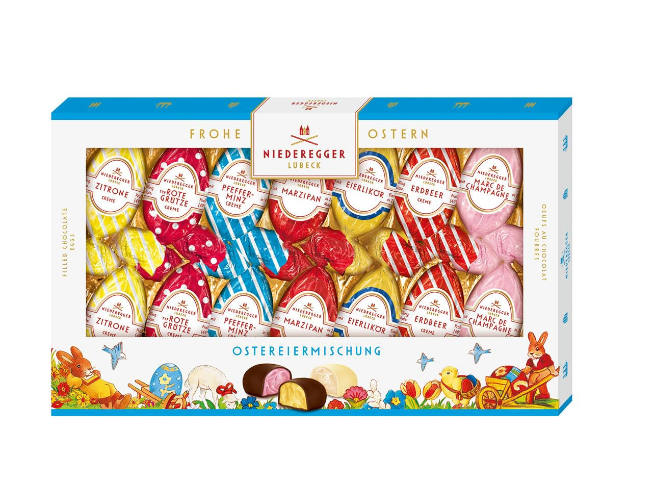 Niederegger | Påskeægsblanding | 1 x 175g | Påskeæg med diverse marcipan- og pralinefyld | Dækket med mørk og hvid chokolade | påske gave