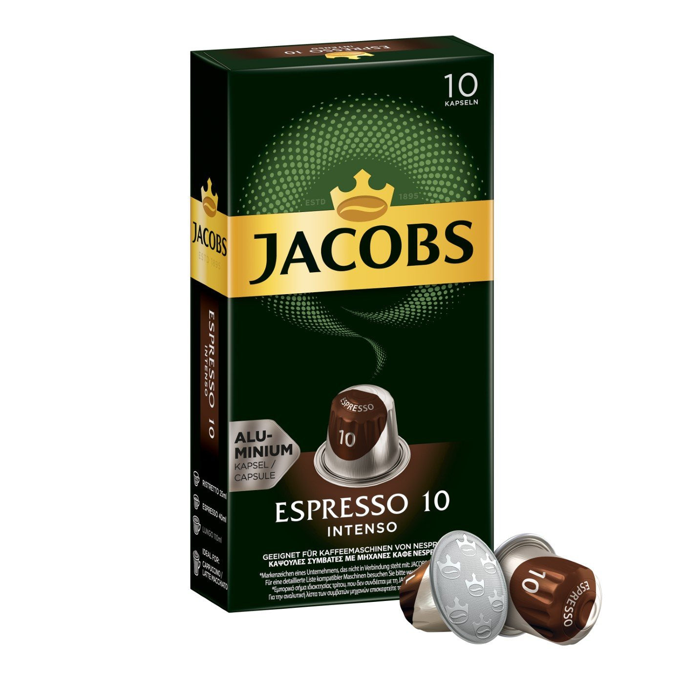 Jacobs Kapseln Lungo Intenso, Intensität 8 & Kapseln Espresso Intenso, Intensität 10.100 Nespresso®*-kompatibel Kaffeekapsel, 10er Pack, 10 x 10 Getränke