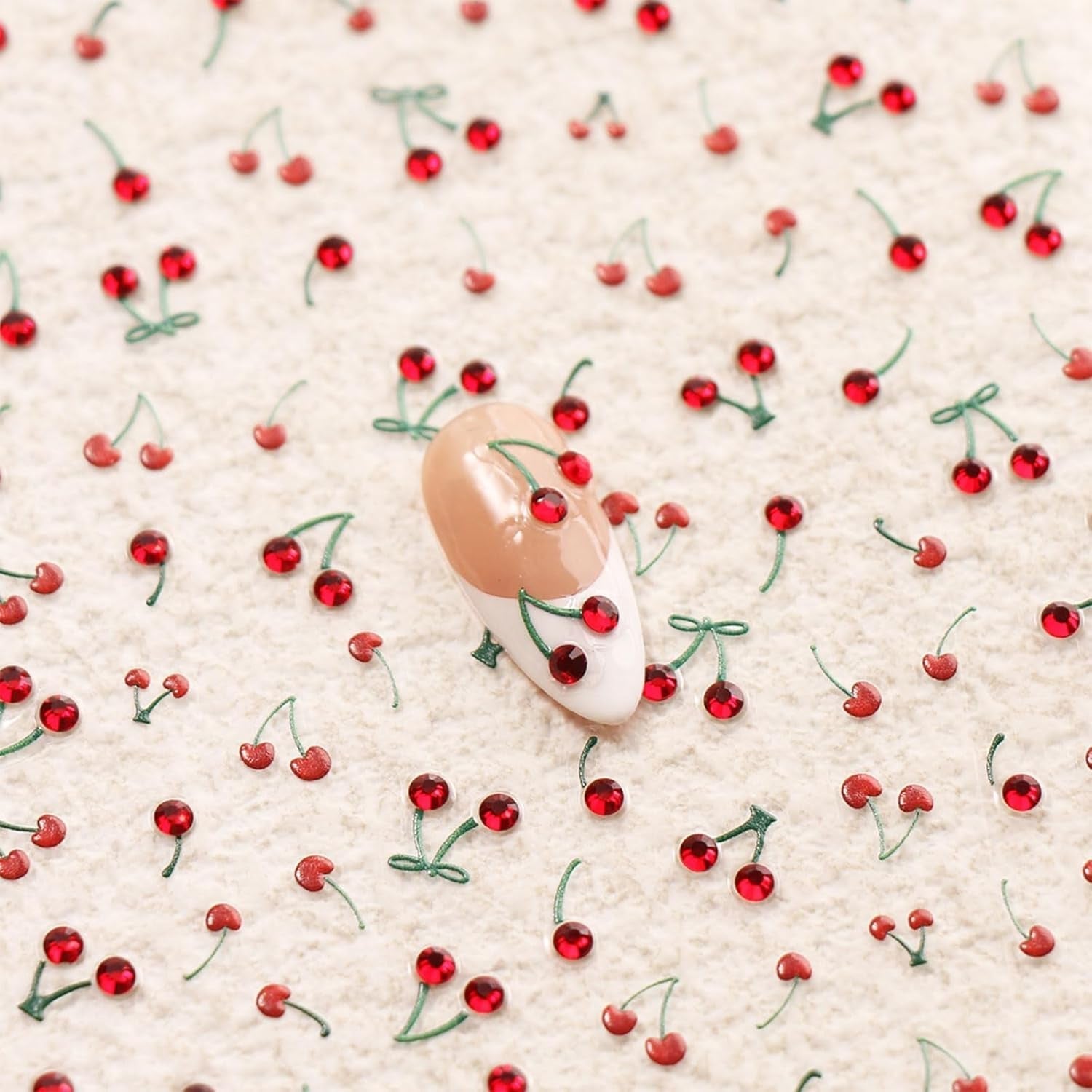 JMEOWIO 3D Nagelsticker Kirsche Nail Art Sticker Selbstklebend Nagelaufkleber 5D Stereoskopisk Dekoration Nageldesign Tilbehør 1 Blatt