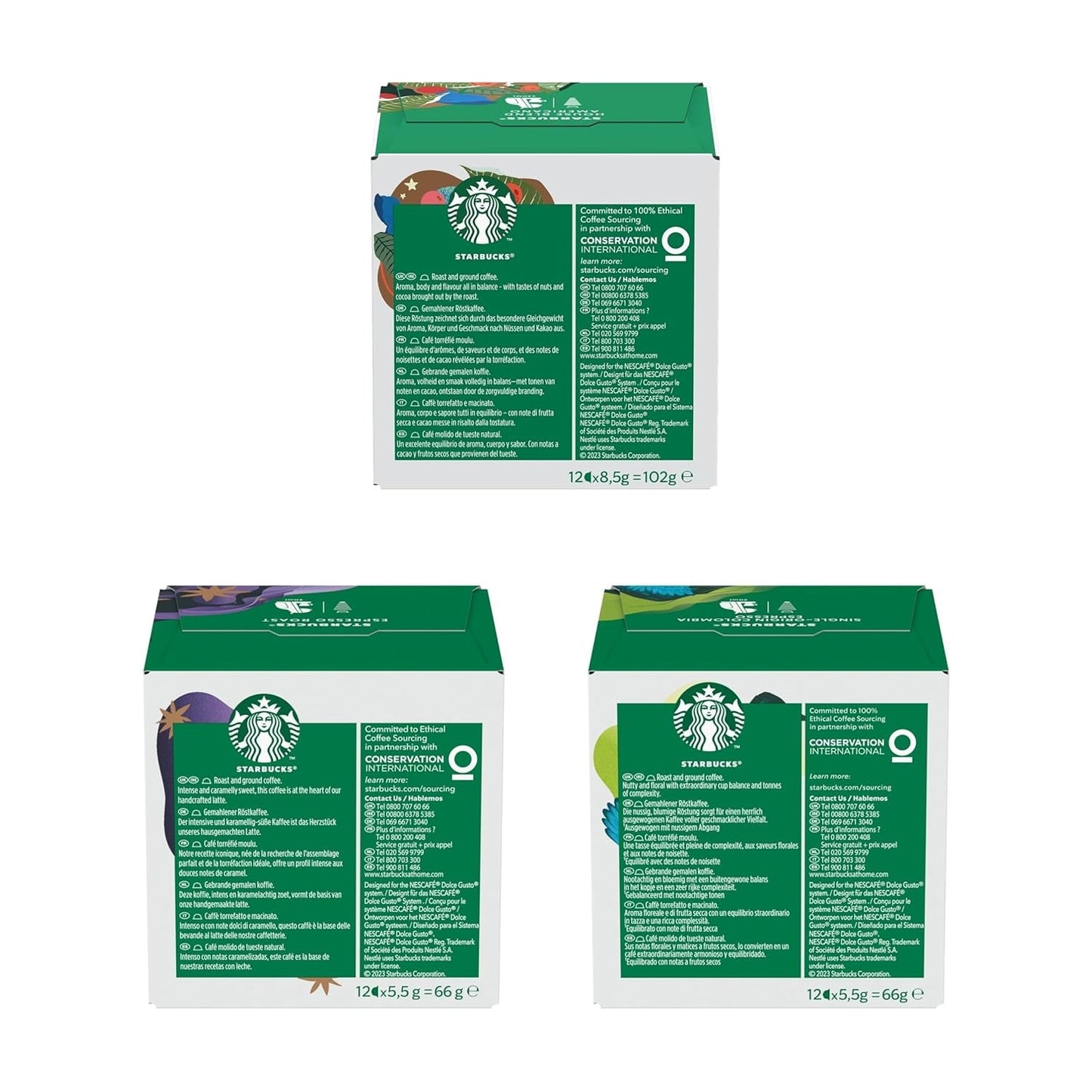 STARBUCKS Probierset, Espresso-Varianten af ​​Nescafé Dolce Gusto Kaffeekapsel 6 x 12 (72 Kapsel) - Exklusiv bei Amazon