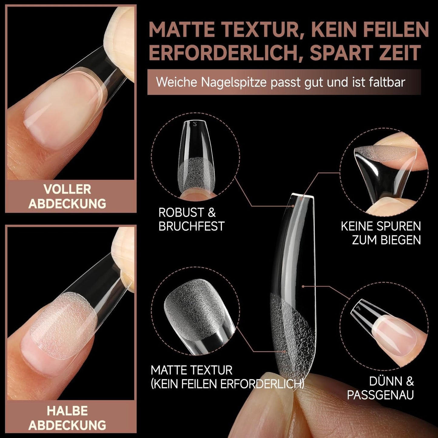 Ballerina Gel Neglespidser 216 stk. 12 Størrelser Soft Gel Negle Tips Full Cover Negle Extension Sæt Semi Matt DIY Home Art