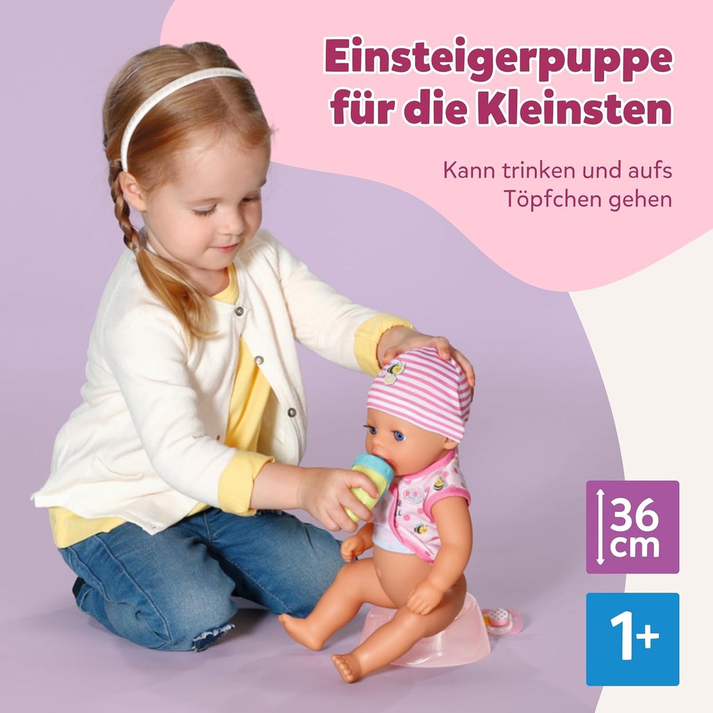 Baby Born Lena babydukke (Girl) - 36 cm - 7 funktioner inklusive tilbehør og madras - Fungerer helt uden batterier - Velegnet til små børn fra 1 år