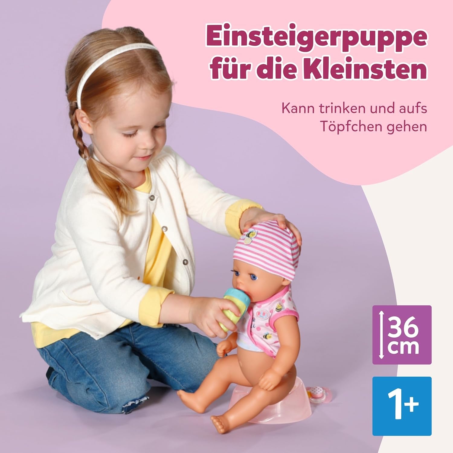 Baby Born Lena babydukke (Girl) - 36 cm - 7 funktioner inklusive tilbehør og madras - Fungerer helt uden batterier - Velegnet til små børn fra 1 år